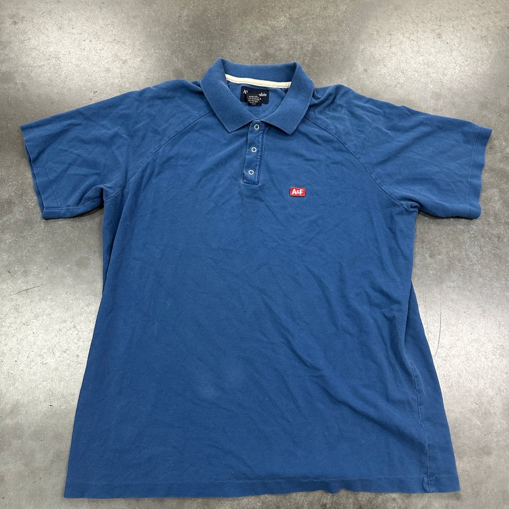 Vtg Abercrombie & Fitch Mens Blue Short Sleeve Snap Polo Shirt Logo Patch Size L